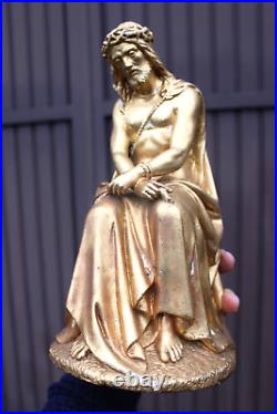 Antique religious chalk gold gilt Jesus tied figurine statue