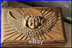 Antique religious church wood carved neo gothic religious putti angel Box