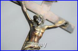 Antique religious cross, crucifix bronze, made 19th century