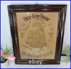 Antique religious embroidery wax our lady of perpetual help wall plaque