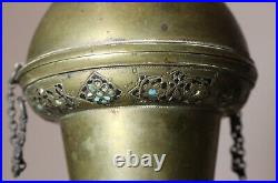 Antique religious enameled brass iron alabaster church French incense burner pot