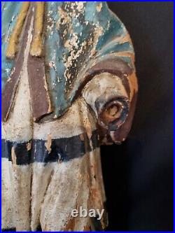 Antique religious figure Santos polychrome one glass eye as found