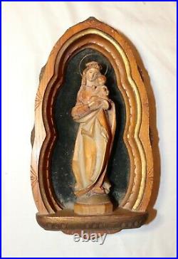Antique religious hand carved wood wall Jesus Mary wall altar sculpture statue
