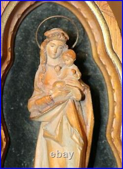 Antique religious hand carved wood wall Jesus Mary wall altar sculpture statue