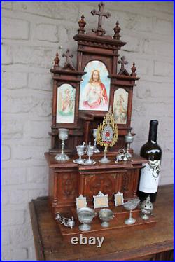 Antique religious home altar wood carved toys rare monstrance chalice 1900s