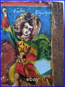 Antique religious icon, Greek, St Demetrios, c1800, tempera on wood, 33 x 23cm