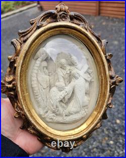 Antique religious meerschaum Christ falling cross to calvary plaque