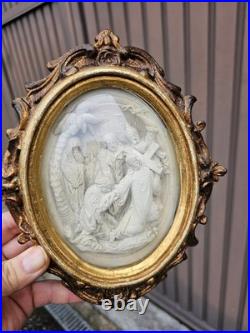 Antique religious meerschaum Christ falling cross to calvary plaque