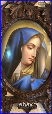 Antique religious miniature in enamel on porcelain of the Virgin Mary