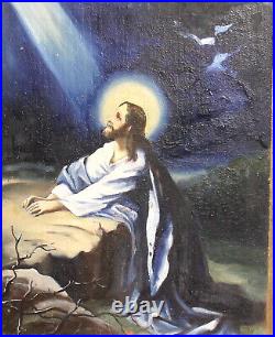 Antique religious oil painting Jesus Christ