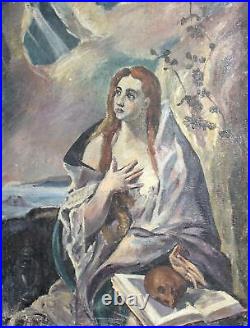 Antique religious oil painting woman portrait nude
