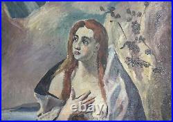 Antique religious oil painting woman portrait nude