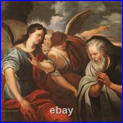 Antique religious painting Abraham and the angels artwork oil on canvas 700