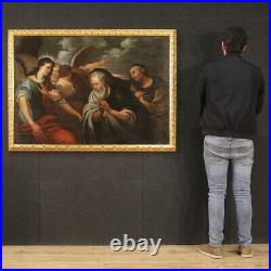 Antique religious painting Abraham and the angels artwork oil on canvas 700