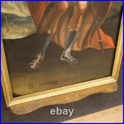 Antique religious painting Saint Magnus framework oil on canvas 18th century