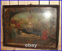 Antique religious print icon Jesus Christ burial