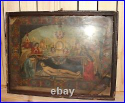 Antique religious print icon Jesus Christ burial