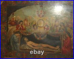 Antique religious print icon Jesus Christ burial