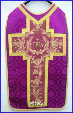 Antique religious purple vestment IHS (reliquary relic)