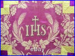 Antique religious purple vestment IHS (reliquary relic)