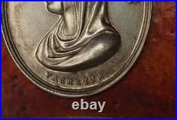 Antique religious silver medal pendant Mother Mary Guardian Angel by Vachette