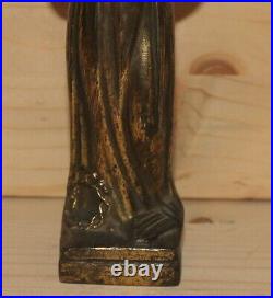Antique religious small hand made brass figurine The Virgin Mary