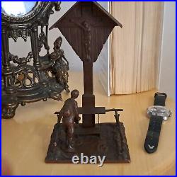 Antique religious table stand with crucifix