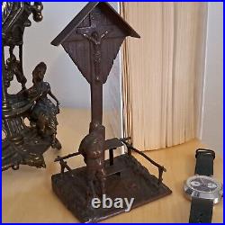 Antique religious table stand with crucifix