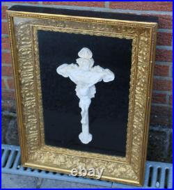 Antique religious wall plaque meerschaum crucifix behind glass rare
