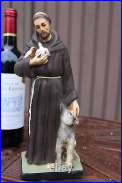 Antique saint Francis Assisi Figurine ceramic religious statue rare