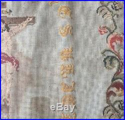 Antique sampler 19th Century Embroidery Victorian 1898 Crucifixion Religious Old