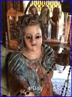 Antique santos Angel hand carved wood religious statue 25 in