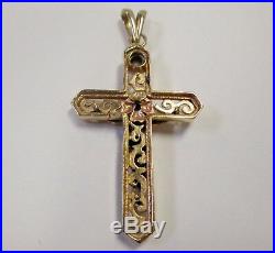 Antique solid 14k Yellow GOLD CROSS PENDANT with Diamond Crucifix Jesus god large