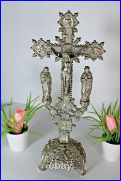 Antique spelter crucifix 4 evangelists symbols religious