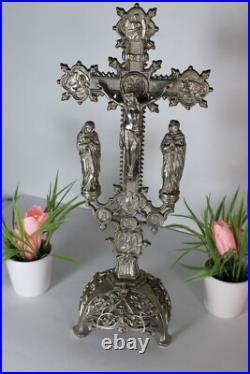 Antique spelter crucifix 4 evangelists symbols religious