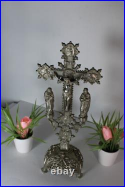 Antique spelter crucifix 4 evangelists symbols religious