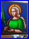 Antique-stained-glass-window-panel-of-Saint-barbara-in-wood-frame-religious-art-01-ixfq