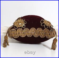 Antique stand Religious wedding cushion silk velvet bullion passementerie tiara