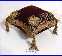 Antique stand Religious wedding cushion silk velvet bullion passementerie tiara