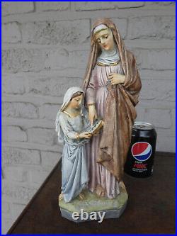 Antique stoneware saint Anna young mary statue figurine religious