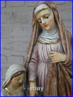Antique stoneware saint Anna young mary statue figurine religious