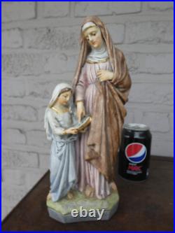 Antique stoneware saint Anna young mary statue figurine religious