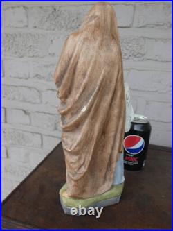 Antique stoneware saint Anna young mary statue figurine religious