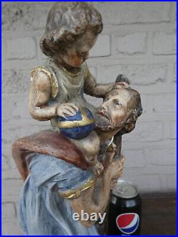 Antique stoneware saint Christopher Patron travellers statue religious