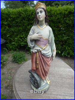 Antique stoneware saint catherine Wheel statue sculpture religious rare