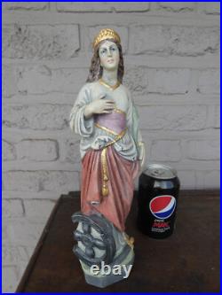 Antique stoneware saint catherine Wheel statue sculpture religious rare