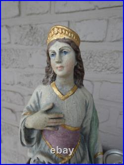 Antique stoneware saint catherine Wheel statue sculpture religious rare