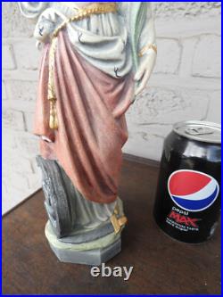 Antique stoneware saint catherine Wheel statue sculpture religious rare