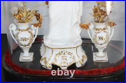 Antique victorian globe dome vieux paris porcelain madonna vases rare religious