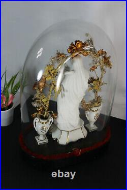 Antique victorian globe dome vieux paris porcelain madonna vases rare religious